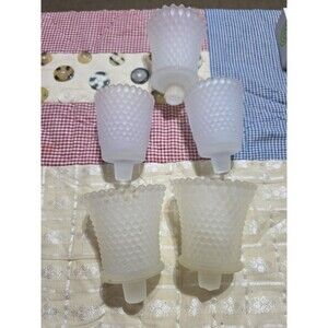 Lot of 4 + 1 Frosted Glass Candle Holders Hobnail Diamond Pattern Peg Sconce